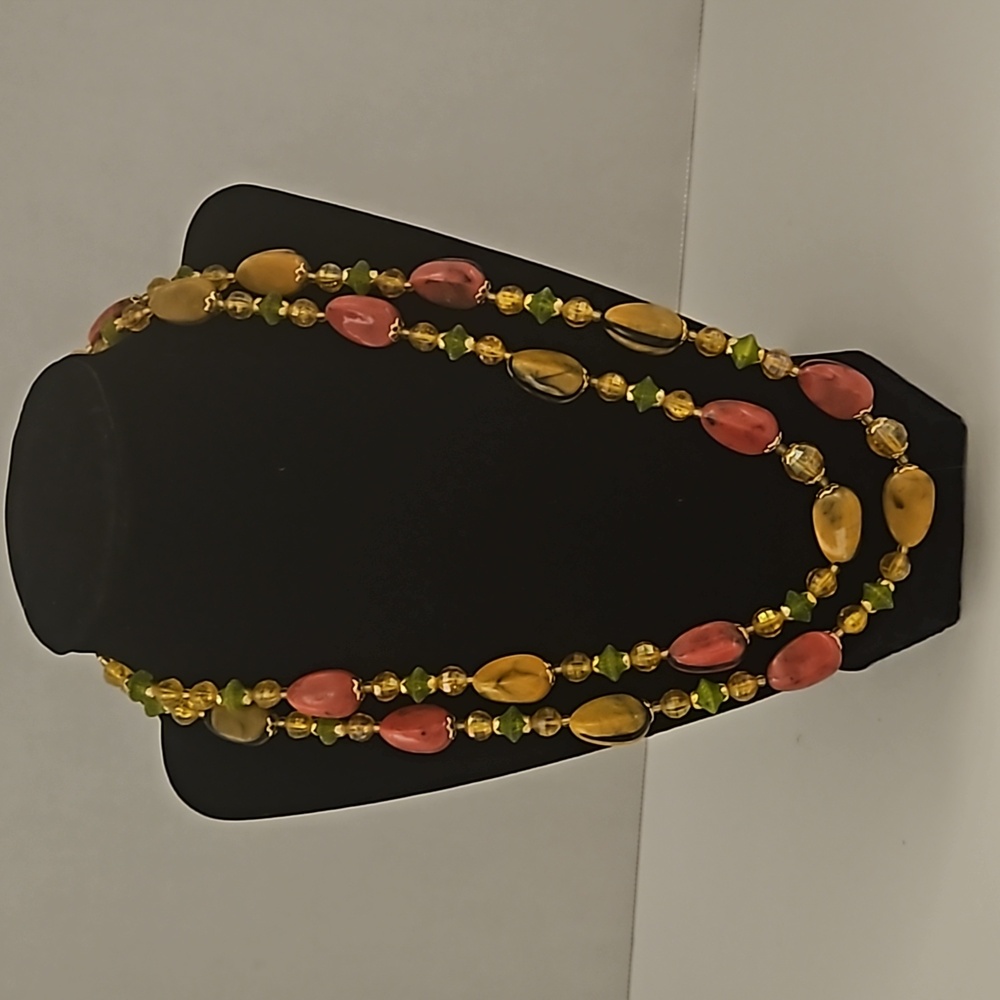 Vintage Beaded Necklace Marked Hong Kong Double Strand